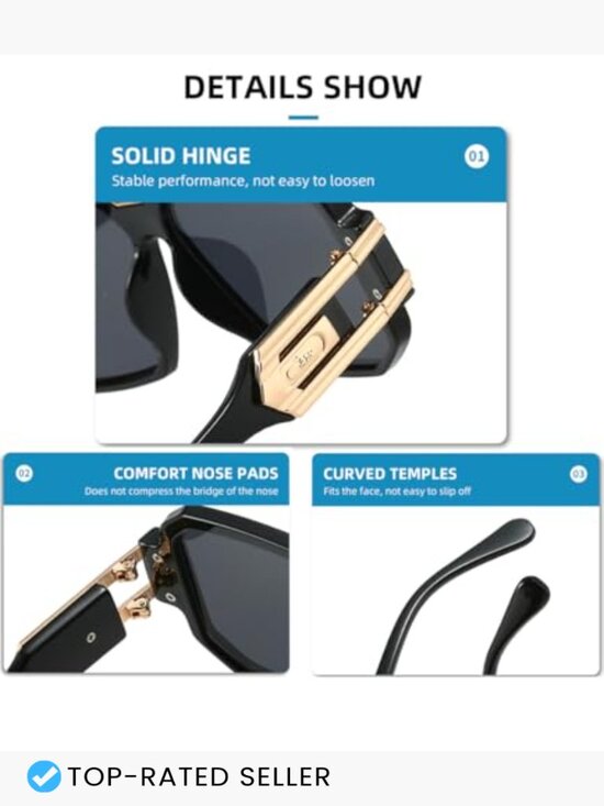 Retro Oversized Square Sunglasses Vintage Aviator UV400 Protection Metal Frame main image 7